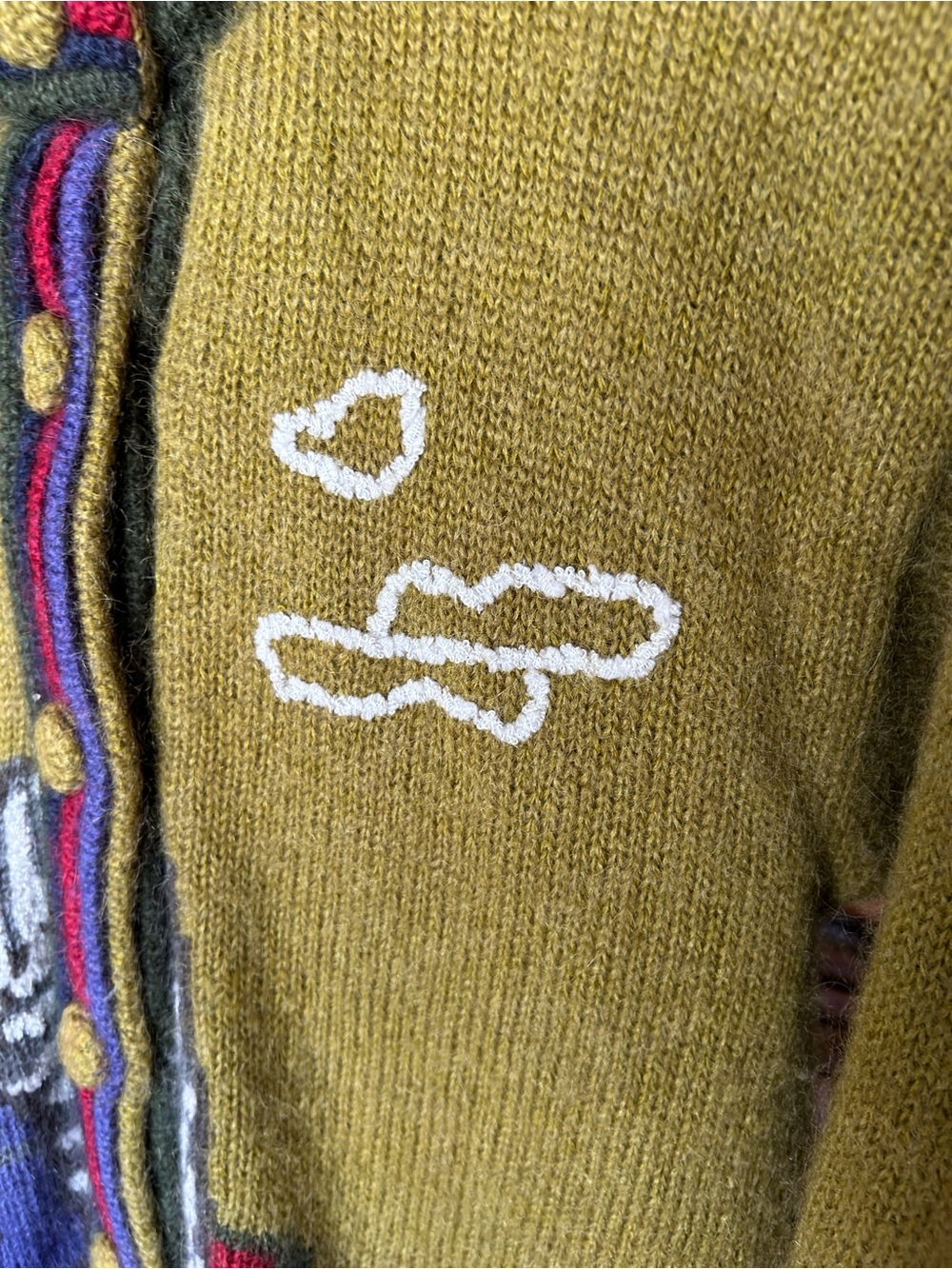 Vintage Olive Green Scenic Knit Button-Front Sweater Jacket - Picture 5 of 12